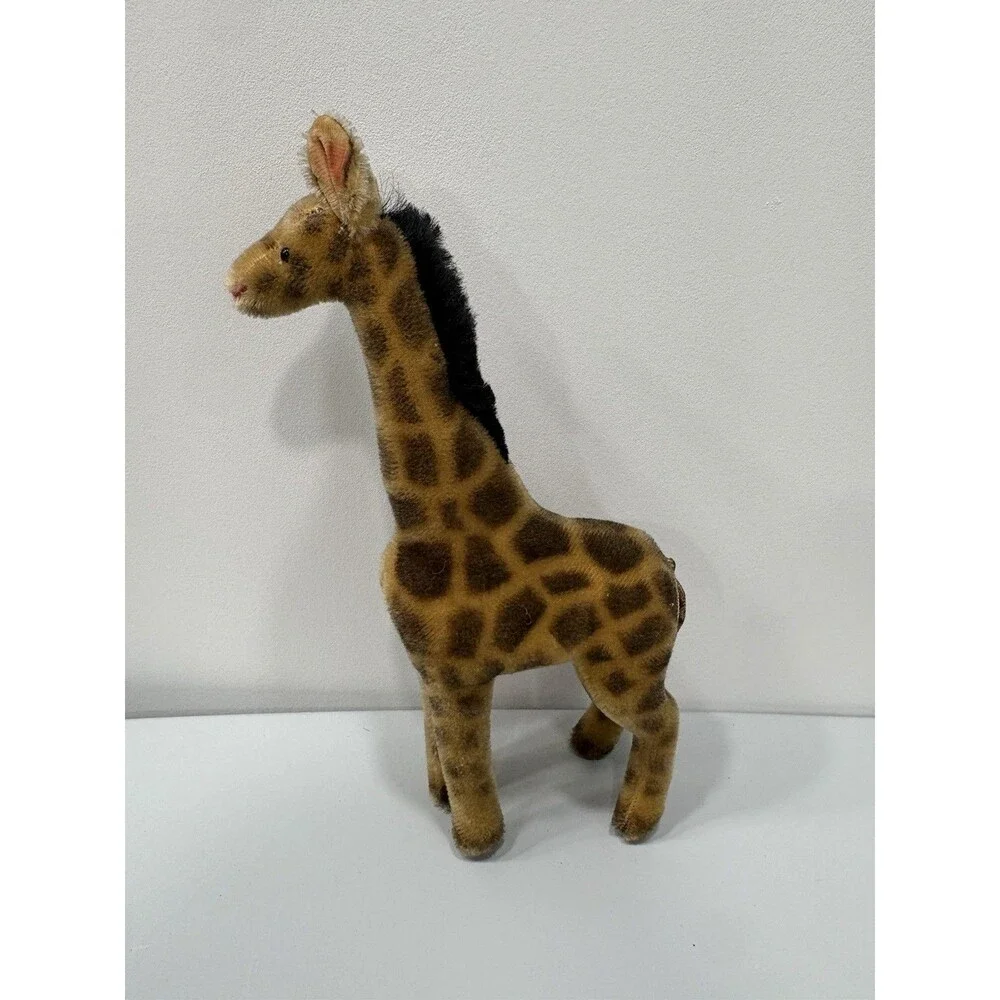 Hermann Giraffe Mohair Plush 1960s Plastic Horns Glass Eyes no ID Vtg